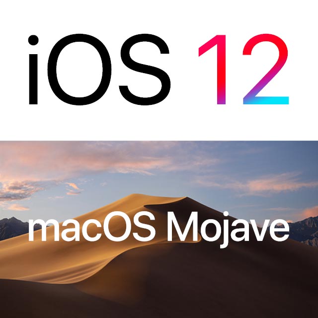 logos of iOS 12 and Mojave